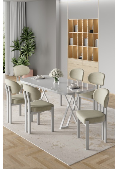 Canisa Radon Serisi Mdf 90x168 Sabit Beyaz Mutfak Masası Takımı 6 Krem Sandalye Beyaz Masa Krem Sandalye Canisa Radon Serisi Mdf 90x168 Sabit Beyaz Mutfak Masası Takımı 6 Krem Sandalye Beyaz Masa Krem Sandalye