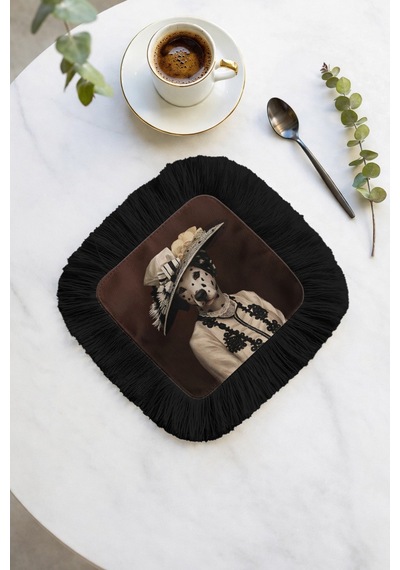 Avangart Portre Saçaklı Sunum Peçetesi - Viktoryen Vintage Bohem Siyah Bardak Altlığı Servis Mendili Göl Limon Sarısı Avangart Portre Saçaklı Sunum Peçetesi - Viktoryen Vintage Bohem Siyah Bardak Altlığı Servis Mendili Göl Limon Sarısı