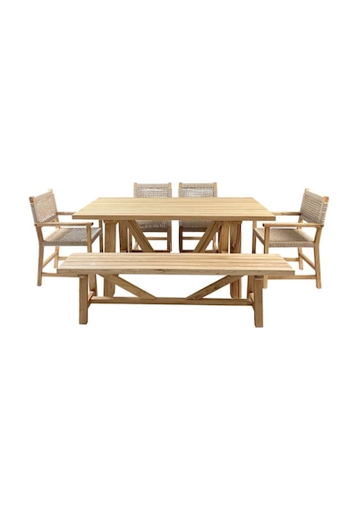 Taksim Ahşap Bahçe Takımı: 4 Sandalye, 100X180 Masa, 40X180 Ba...
