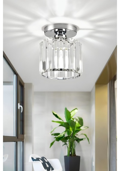Chiaro Forte Model Krom Renk Kaplama Kristal Taşlı Metal Gövde Luxury Serisi Modern Plafonyer Avize Krom