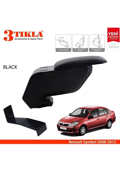 Renault Symbol 2008-2012 Delmesiz Çelik Ayaklı Siyah Kolçak Kol Dayama