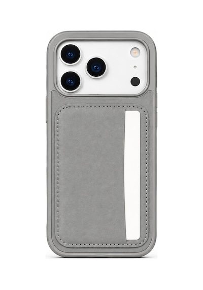 Cardx İphone 17 Pro Max Uyumlu Vegan Deri Kartlıklı Kamera Korumalı Kılıf Gri