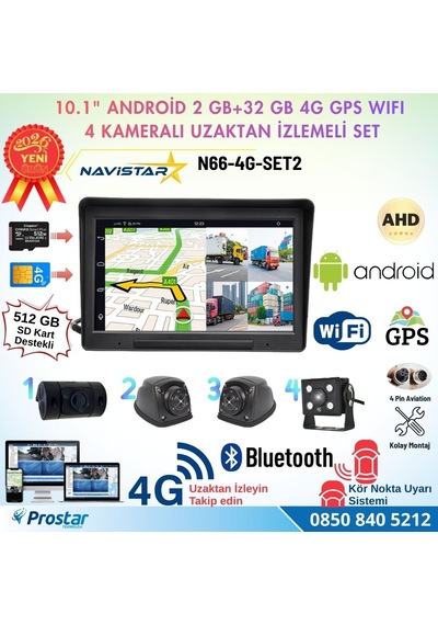 4g Uzaktan İzlemeli 10 İnç Android, 4 Kameralı, Wifi, Gps, Bluetooth 2 Gb + 32 Gb Ve 512 Gb Sd Kart Destekli Set