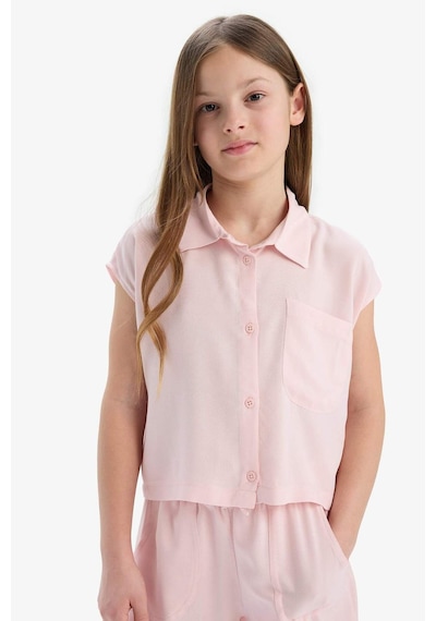 DeFacto Kız Çocuk Cropped Fit Pamuklu Kısa Kollu Gömlek D7644A825SMPN638