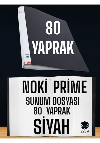 80 Yaprak Siyah A4 Sunum Dosyası Noki Prime Yüksek Kalite Poşet Kalınlığı Yerli Üretim Çok Renkli