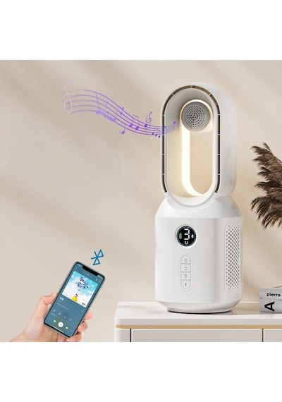 Hepu Hp-f29 Sessiz Pervanesiz 360 Döner Usb Şarjlı Masaüstü Fan Bluetooth Hoparlörlü