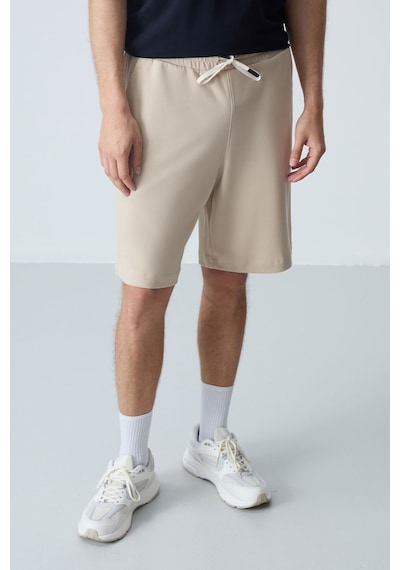 Air Jones Tommy Life Bej Pamuklu Kalın Yumuşak Dokulu Standart Fit Basic Erkek Şort - 81275 Bej