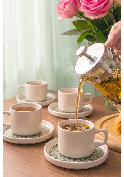 Timeless Green Stackable 4 Kişilik Çay Sunum Seti - 8 Parça Çok Renkli