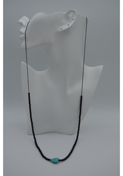 Stoneage Jewellery Kalp Turkuaz Ve Oniks Taşlı Metalsiz  Kolye Çok Renkli
