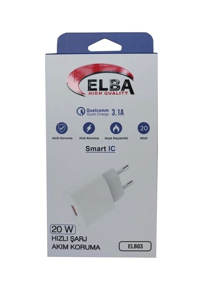 Elba Elb03-20usb Beyaz 20w Usb Şarj Kafa Qc4.0 Akıllı Koruma-hızlı Şarj-ısıya Dayanıklı
