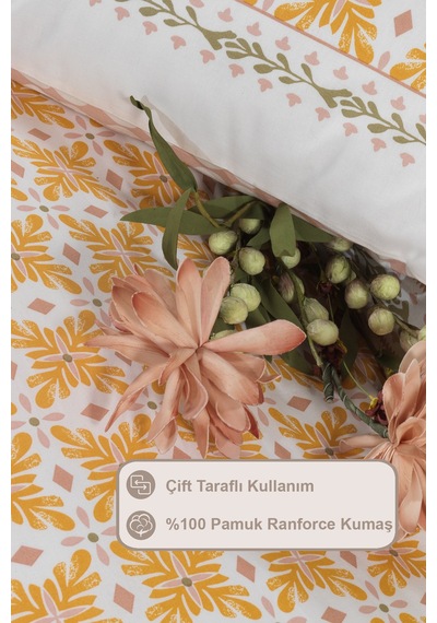 Elart Amanda Nevresim Takımı Çift Kişilik %100 Pamuk Ranforce Lastikli Çarşaf 200x220 Cm Sarı Sarı