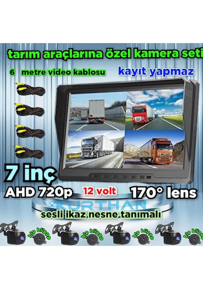 Kayıtsız 7 İnç Ekran Araç Ve Yaya Tanımalı Sesli İkazlı 4 Kamera