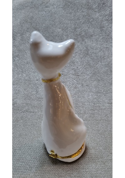 Zirkon Taşlı Emaye Beyaz Kedi Kutu Biblo 001