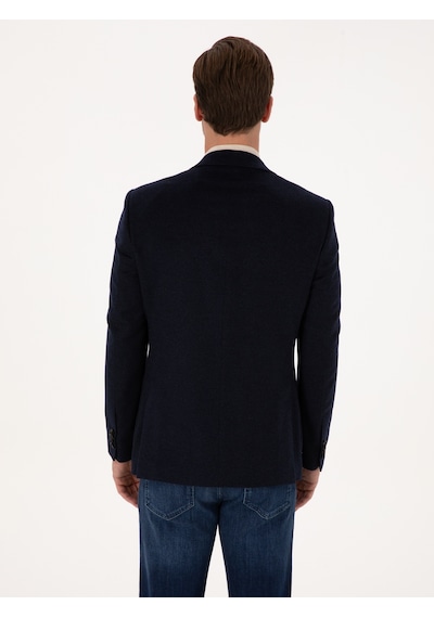 Cacharel Lacivert Slim Fit %100 Kaşmir Flanel Ceket