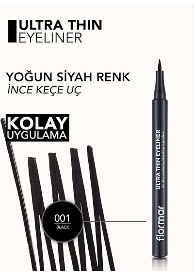 Flormar Ultra Ince Uçlu Eyeliner Siyah - Ultra Thin Eyeliner - 001 Black - 8690604478491 Diğer