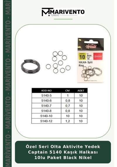 Özel Seri Olta Aktivite Yedek Captain 5140 Kaşık Halkası 10lu Paket Black Nikel 0.10 Mm
