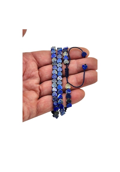 Kalp Kesim Doğal Lapis Lazuli Bileklik Makrome Ayarlı 676-3 Lacivert