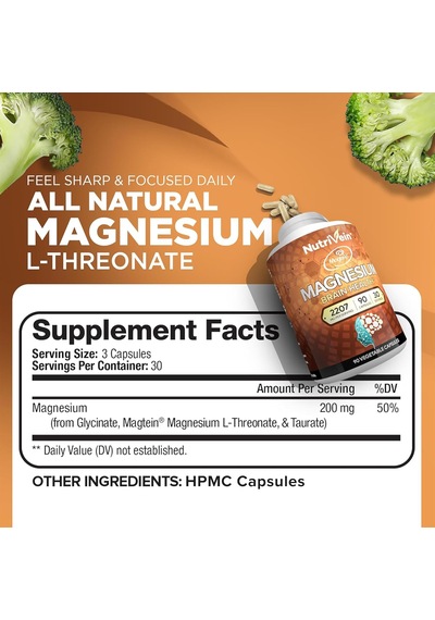 Nutrivein Magtein Magnesium L-threonate Glycinate Taurate Brain Sleep Mood Recovery 2207 Mg 90 Caps Aromasız