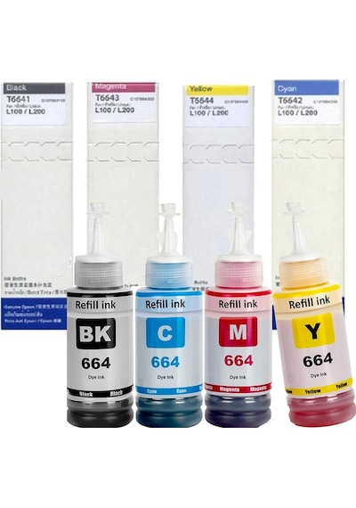 Epson T664 L365 Yazıcı Uyumlu Muadil Mürekkep Seti 4 Renk Black - Cyan - Magenta - Yellow