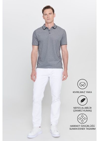 Ac&Co / Altınyıldız Classics 4A4820200047Syh3XL Düğmeli Polo Yaka Cepsiz Slim Fit Erkek Tişört Siyah