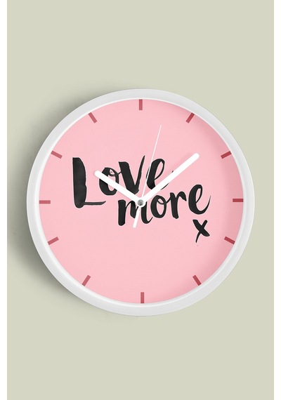' Love More '' Yazıllı Modern Tasarım Duvar Saati - 30cm - Önü Camlı Beyaz Kasa - Sessiz Mekanizma Beyaz