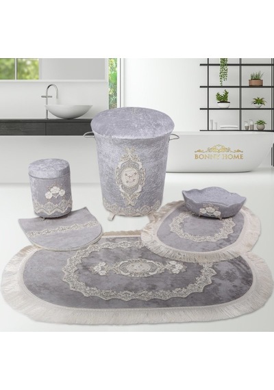 Exclusive Gri 6 Prç Banyo Kirli Çamaşır Sepeti Ve Paspas Seti Gri