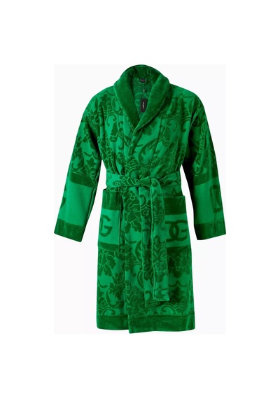 Dolce & Gabbana Casa Unisex Logo-jacquard Bornoz, Pamuklu Havlu, Lüks, Rahat Ve Şık Yeşil