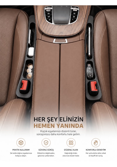 Beylini 2'li Araç Koltuk Kenarı Organizeri Universal Koltuk Arkası Arası Kenar Boşluk Araba Koltuk Kenarı Oto Düzenleyici Diğer