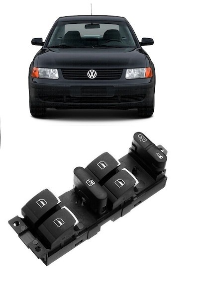 Volkswagen Passat B5 & B5.5 1997-2005 Uyumlu Sol Ön Dörtlü Cam Açma Düğmesi Krom Detaylı 3bd959857