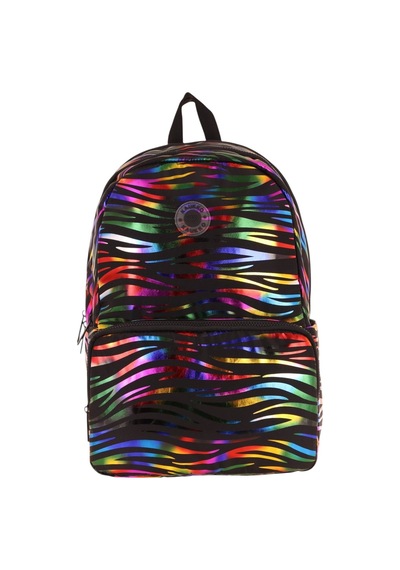 Kaukko Shine Üç Bölmeli Siyah Çok Renkli Zebra Desenli Sırt Çantası - K1780 Siyah