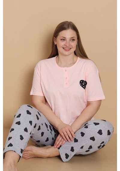 Wordex Mirano 4515 Kalpli Kısa Kollu Pamuklu Penye Büyük Beden Kadın Pijama Takımı Soft Pembe Wordex Mirano 4515 Kalpli Kısa Kollu Pamuklu Penye Büyük Beden Kadın Pijama Takımı Soft Pembe