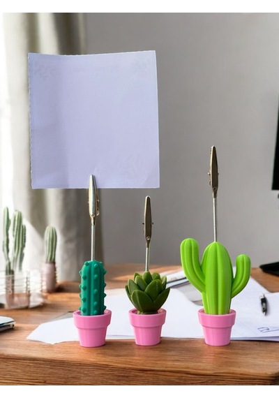 3 Model Pembe Saksılı Kaktüs Fotoğraf Not Tutacak Seti Ofis Masası Hediyelik Tutucu Pembe Yeşil
