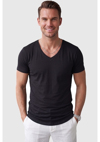 Deepsea Siyah Erkek Slim Fit Derin V Yaka Basic Tişört %90 Pamuk Likralı Asimetrik Kesim 2602265 Deepsea Siyah Erkek Slim Fit Derin V Yaka Basic Tişört %90 Pamuk Likralı Asimetrik Kesim 2602265