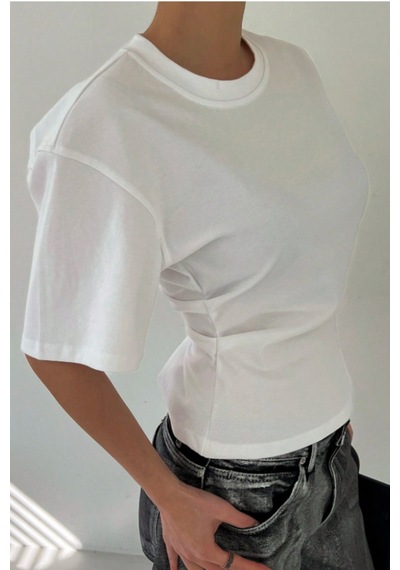 Kadın Beyaz Kısa Kollu Sırt Dekolteli Slim Fit Bluz/t-shirt Beyaz