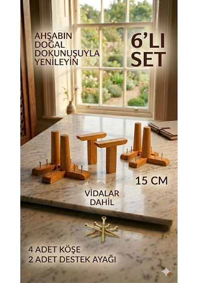 1. Sınıf Gürgen Ağacı Açık Ceviz Mobilya Kanepe Koltuk Tv Ünitesi Mobilya Ayakları 6'lı Set Köşe Ayak Ve Destek Ayağı 15 Cm Robot Süpürge Uyumlu