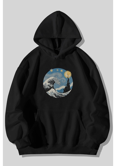 Harmandar Yıldızlı Gece Wave - Dalga Baskılı Unisex Siyah Kanguru Cepli Kapüşonlu Sweatshirt Hoodie Siyahyildizlidalga Harmandar Yıldızlı Gece Wave - Dalga Baskılı Unisex Siyah Kanguru Cepli Kapüşonlu Sweatshirt Hoodie Siyahyildizlidalga
