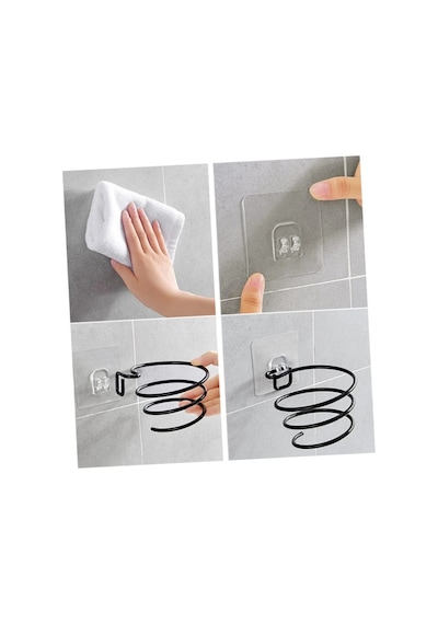 Askı Yapışkanlı Duvar Tipi Siyah Metal Banyo Askı Organizeri Standı Şık Saç Kurutma Makinesi Tutucu Çok Renkli