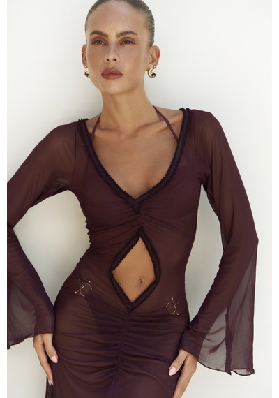 Mai Collection Mai Studios Co. Alyona Dantel Detay Bordo Elbise Bordo