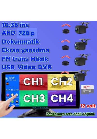 Dvr Ekran Ve 4 Ad. Ahd 720p Nesne Tanıma Sesli İkazlı Kamera Seti