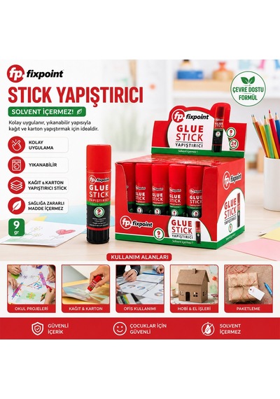 Fixpoint P-0636 Stick Yapıştırıcı Prit 9gr Kağıt Yıkanabilir Kolay Uygulama Solvent İçermez - 24'li Paket