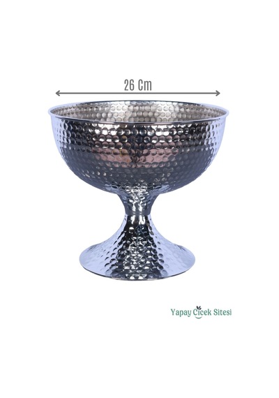 Yapay Çiçek Sitesi Metal Dekoratif Darbeli Vazo 22 Cm Gümüş Gümüş