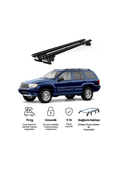 Venüs Jeep Grand Cherokee 1999-2005 Uyumlu Siyah Ara Atkı Port Bagaj Tavan Barı