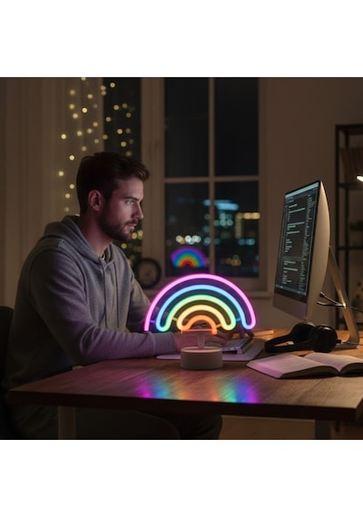 Plastik Gökkuşağı Neon Led Işık Dekoratif Renkli Masaüstü Ve Ambiyans Aydınlatması Diğer