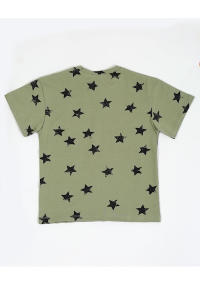 Luess Baskılı Oversize Kısa Kol Erkek Çocuk T-shirt Yeşil