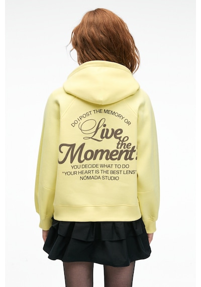 Grımelange ORINQUE Kadın Kapüşonlu Baskı ve Nakış Detaylı Oversize Sarı Sweatshirt