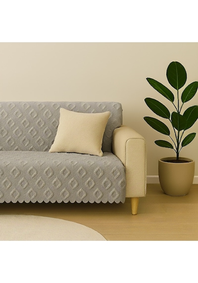 Şönil Jakarlı Kaymaz Koltuk Örtüsü 175x215 Cm Çekyat Uyumlu, Yıkanabilir AÇIK GRİ