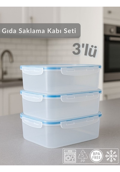 3'lü Vakumlu Saklama Kabı Seti Hava Almaz Bpa Free Kilitlenebilir Gıda Erzak Kabı 1,9 L Şeffaf