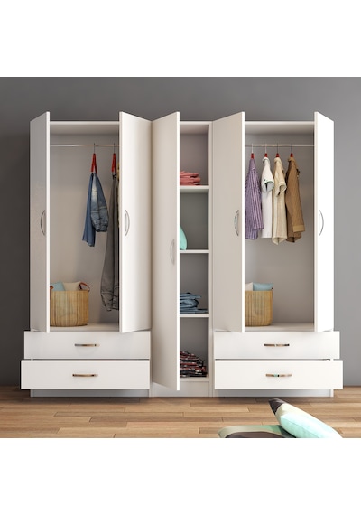 tanmob 5 Kapılı Dört Çekmeceli Geniş Gardrop Beyaz- Grd0701 tanmob 5 Kapılı Dört Çekmeceli Geniş Gardrop Beyaz- Grd0701