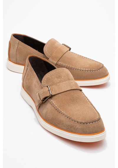 Dericlub Erkek Hafif Tabanlı Toka Detaylı Loafer Gerçek Süet Deri Cr 2406 Vizon