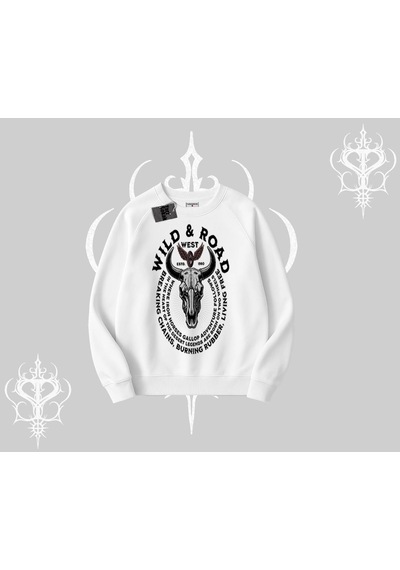 Startmore Biskilet Sweatshirt Wild & Road Western Skull Biker Street Culture Beyaz